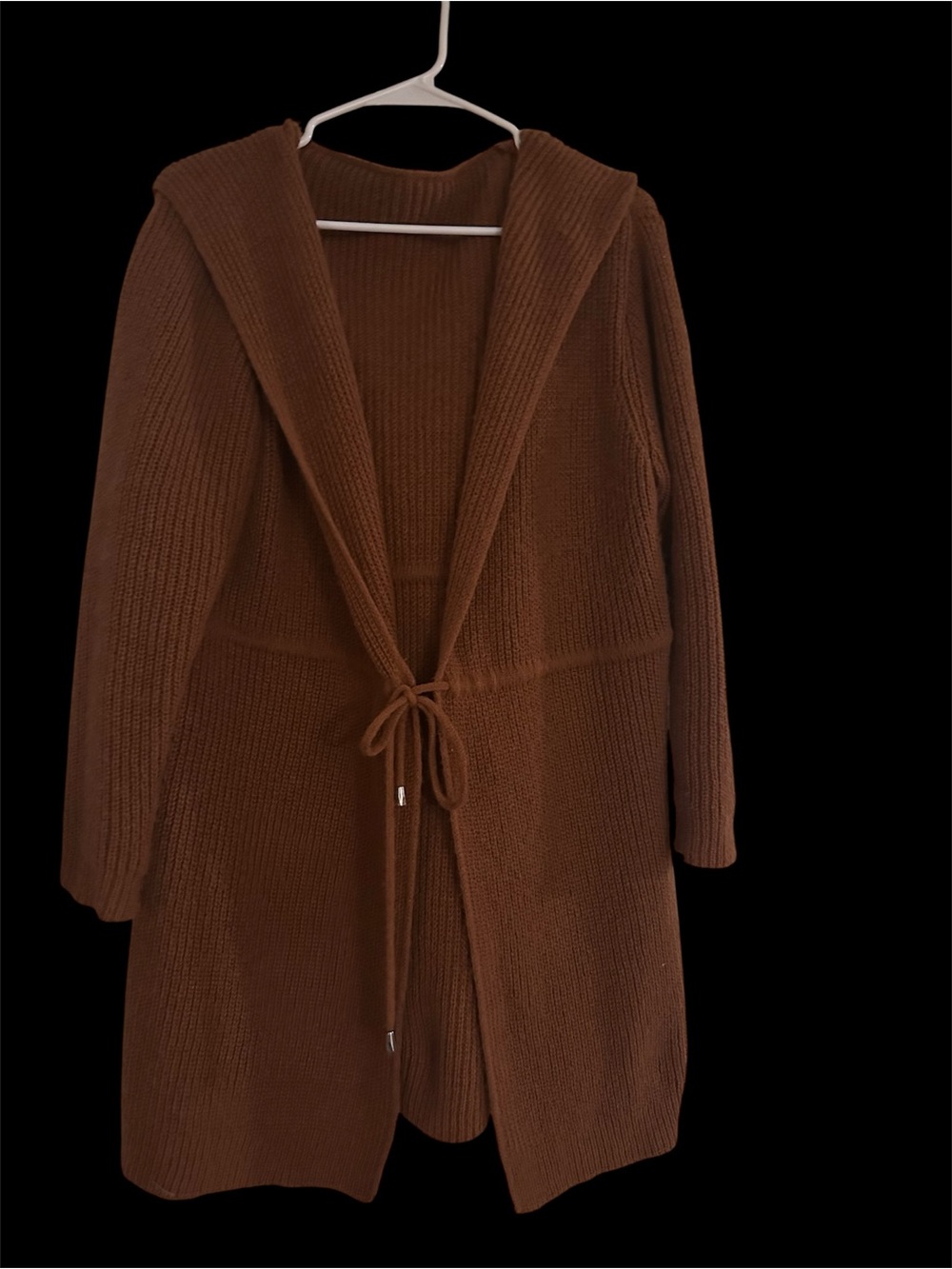 Cozy Hooded Open-Front Cardigan Sweater - Brown - Picture 2 of 4